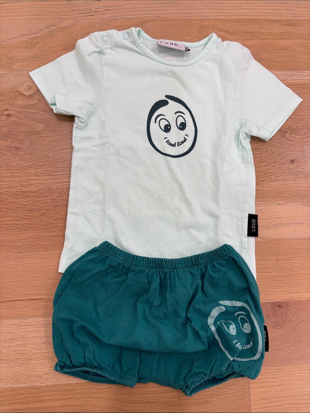 Loud Apparel Baby Mint & Teal Smiley Matching Set